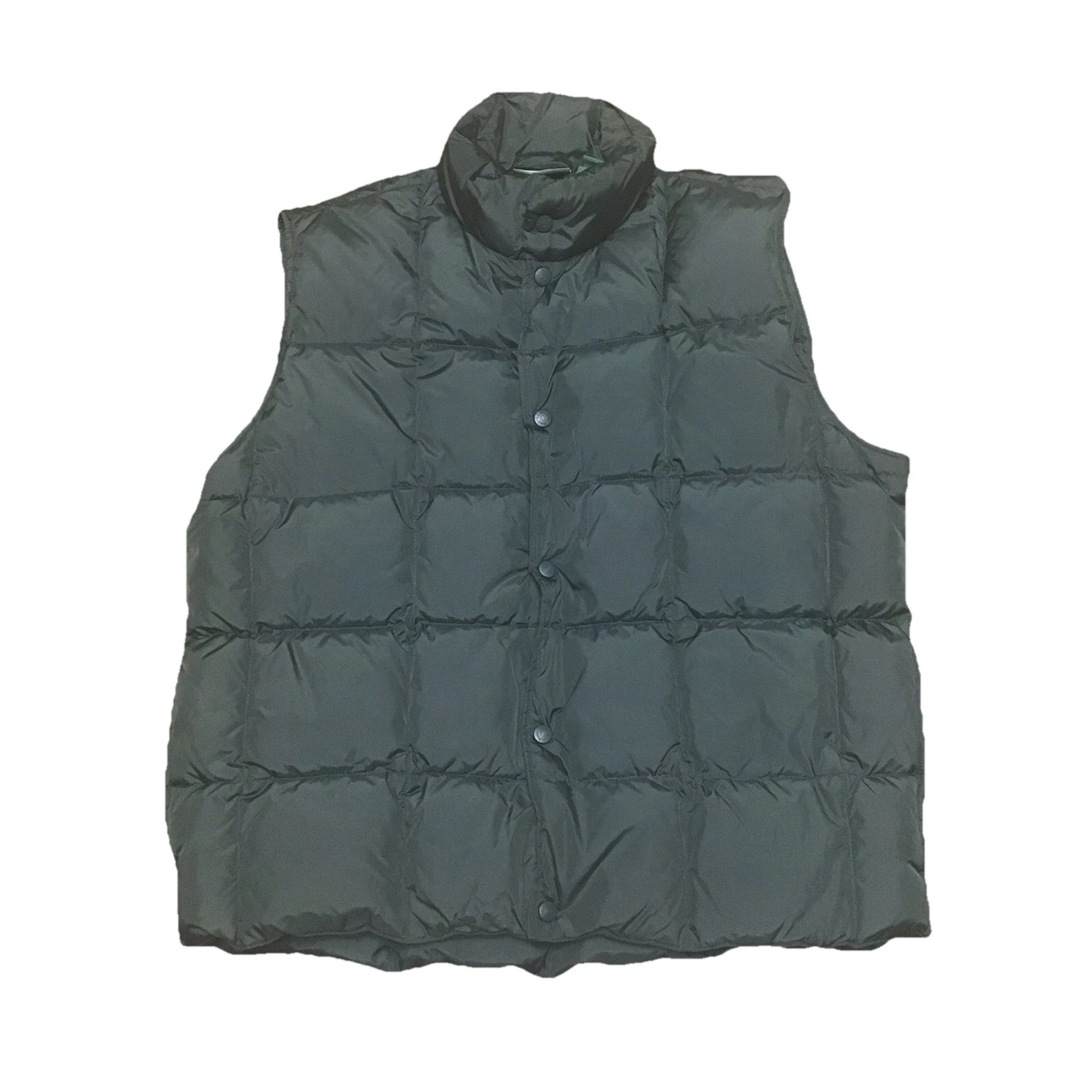 LL Bean Goose Down Puffer Vest Mens Large Green Snap Nylon Insulated Pockets
