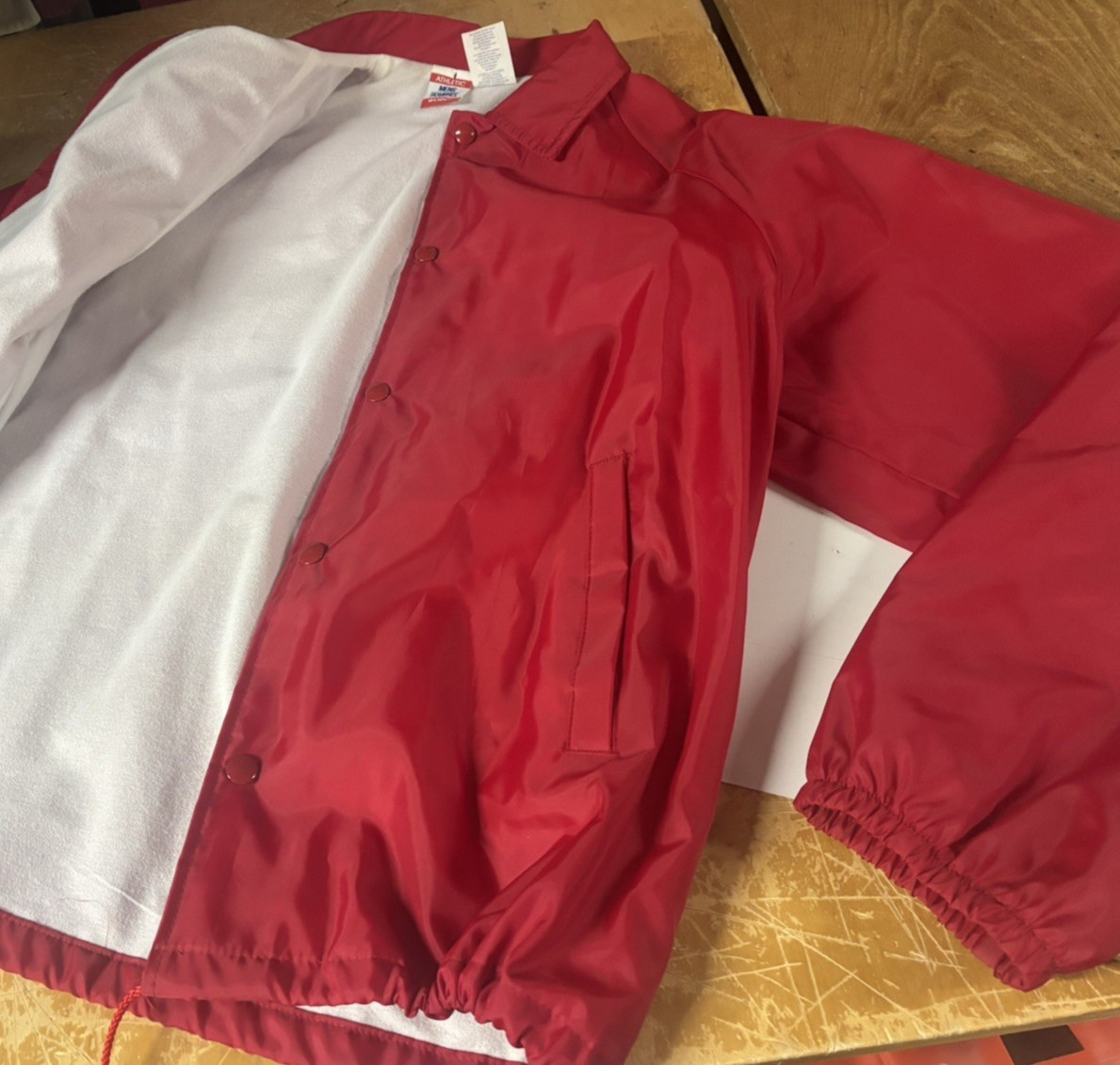 Retro Vtg Solid Red Lined Nylon Jacket Windbreake… - image 3