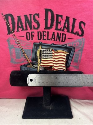 Vintage American Flag Enamel Brooch Pin with Rhinestones Free Ship