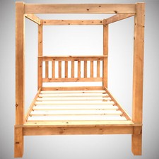 Chunky Slatted Solid Pine Bed Frame 4FT6 Double FOUR POSTER with Low Foot End