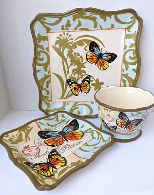 Certified International Jennifer Brinley Antiqua Postmark Butterfly Blue 3 Piece