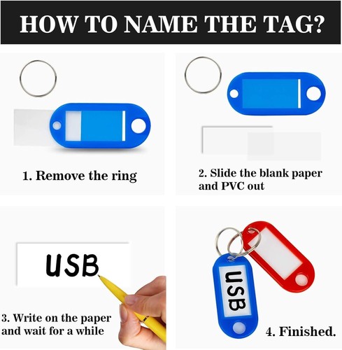 60 Assorted Color Key Ring Tags - Durable Plastic for Easy Identification - Picture 7 of 9