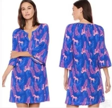 Lilly Pulitzer Teigen Dress  Dazzle Blue/Pink Zebra Print Pima Cotton Size Small