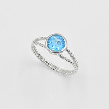 Natural Swiss Blue Topaz Gemstone Ring 925 Sterling Silver Solitaire Bridal Ring