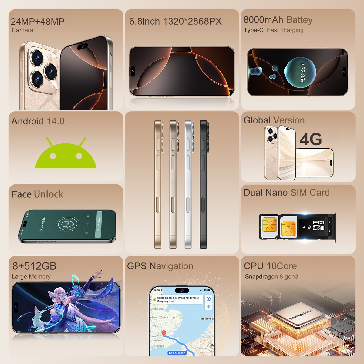 スマートフォン本体 lolhtvlol A16ProMax Android14 12+512GBS Amazon | lolhtvlol A16ProMax Android 14 スマホ 12GB+512GB