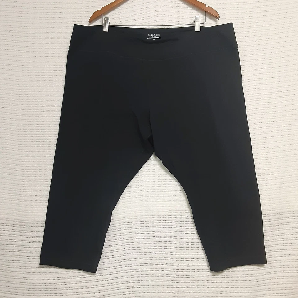 Eileen Fisher 3X Women Black Cotton Pull On Stretch Waistband Capri Leggings - Image 4 of 4