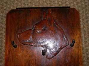 Antique Treen Wall Hanging German Shepherd Dogs Head 3 Lead Hooks Plaque