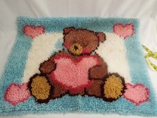 Teddy Bear Latch Hook Rug Wall Hanging With Heart Design - 30" x 22 Child or Bab