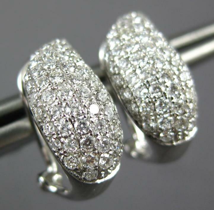 ORECCHINI ESTATE WIDE 0 77CT DIAMANTE ORO BIANCO 18K CLASSICI MULTI FILA ONDA CLIP ON