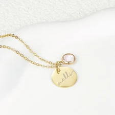 Custom Engraved Necklace 18K Gold Plated Necklace Birthstone Charm Necklace