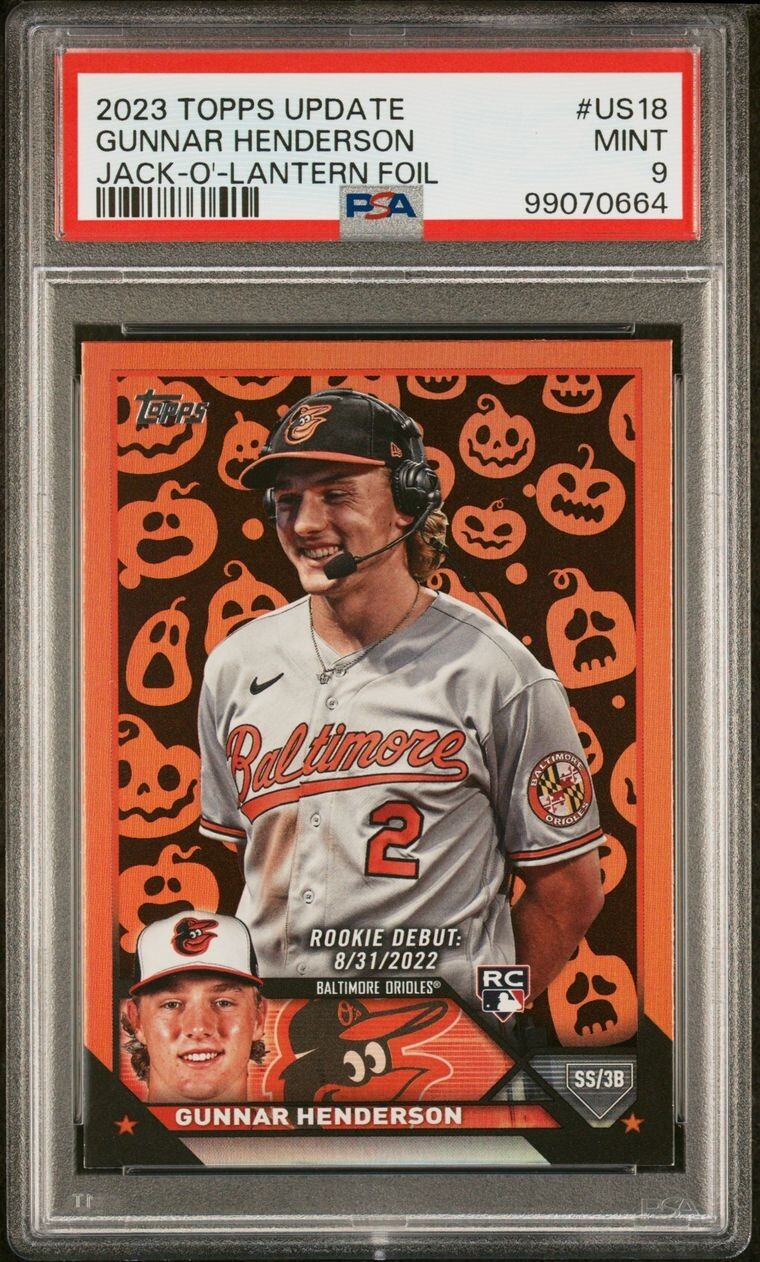 2023 Topps Update Gunnar Henderson US18 Jack O Lantern Foil PSA 9