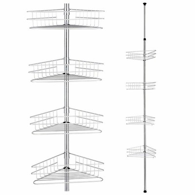 4 Tier Metal Shower Corner Pole Caddy Shelf Rack Bathroom Bath