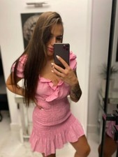 Zara Pink Linen Blend V Neck Ruffled Mini Dress Size Small NWT Blogger Fave