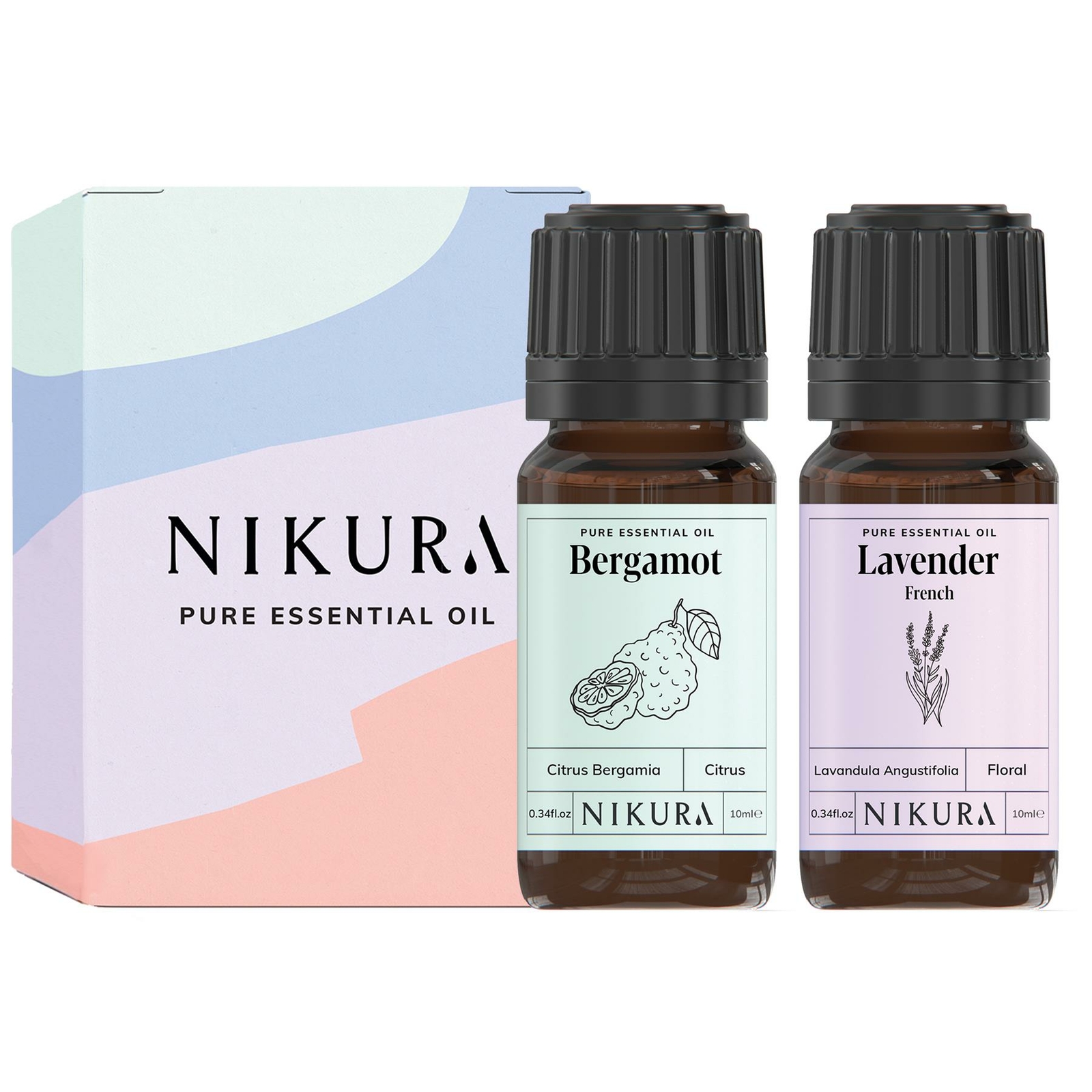 Nikura | 2 x 10ml Bergamot & Lavender (French) Essential Oil Combo Set
