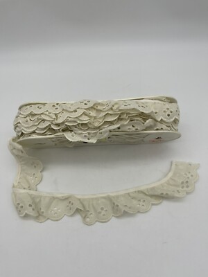 NOS 2  Wide Ivory Cotton Eyelet Gathered Eyelet Ruffle Lace Trimming Yards?