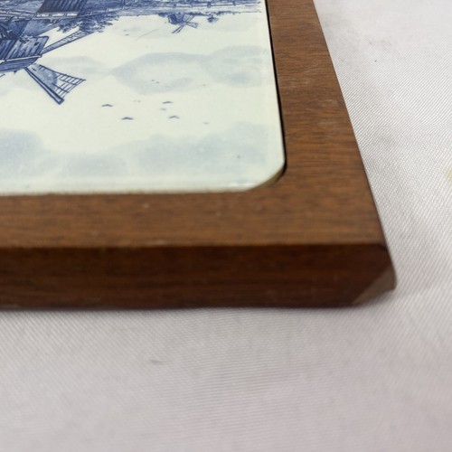 Delftware Blue Ceramic Tile Wooden Frame Trivet Hand Painted 7.5" - Picture 10 of 11