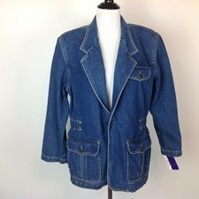 Nos Vintage Liz Wear Jean Denim Colonial Safari Jacket Womens 8p