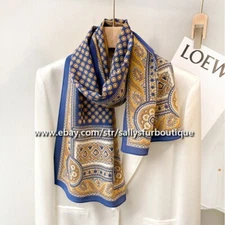 Sallys 100% Mulberry Silk Crepe Shawl Paisley Print Neckerchief Oblong Scarf