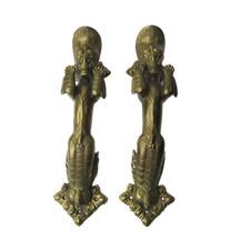 Vintage 2 pc Set China Nepal Tibet Brass Temple Door Handles Fertility Symbol