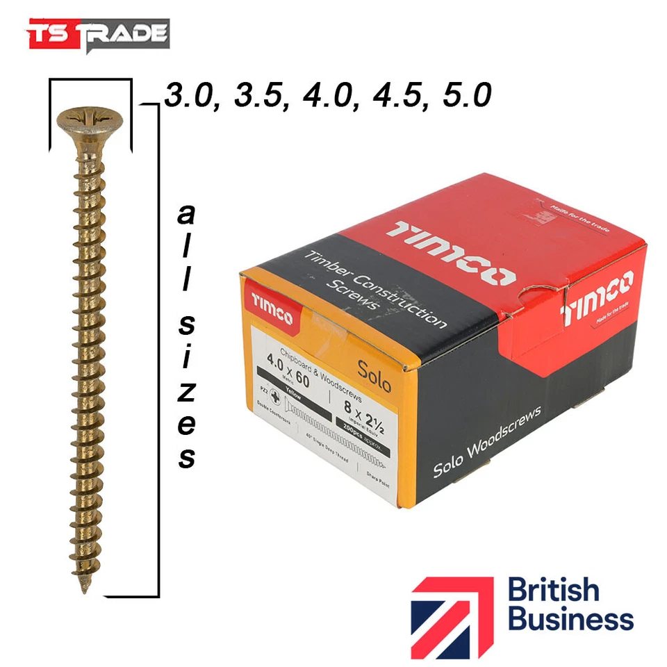woodscrews Countersunk head for Chipboard & Wood timco solo PZ
