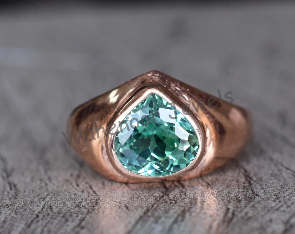 Impresionante anillo de plata de ley 925 pera zafiro natural hecho a mano certificado Foto 3 de 4