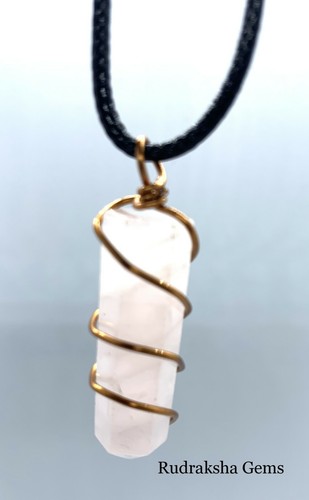 Rose Quartz Crystal Point Copper wire wrap EMF Pendant Heart Chakra Love Healing - Picture 3 of 3