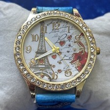 Blue Paris France Eiffel Tower Watch with Gold Trim And Rhinestones