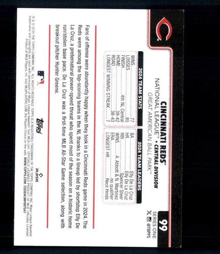 2025 Topps Series 1 #99 Cincinnati Reds Team Card w/Elly De La Cruz - Lot of 10! - Picture 2 of 2