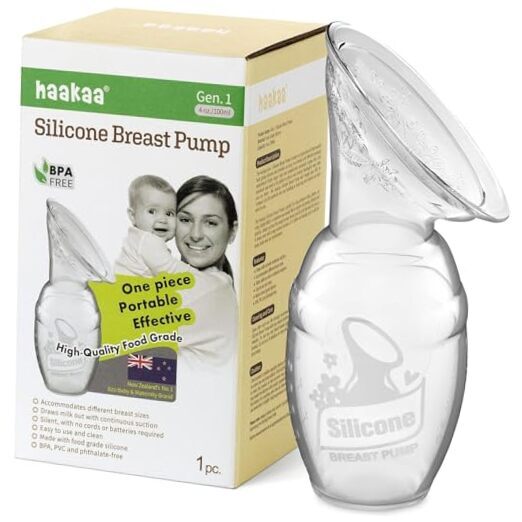 Manual Breast Pump for Breastfeeding, Silicone, Clear 4oz/100ml