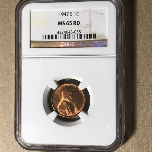 1947-S 1 Cent Penny NGC MS 65 Red Coin