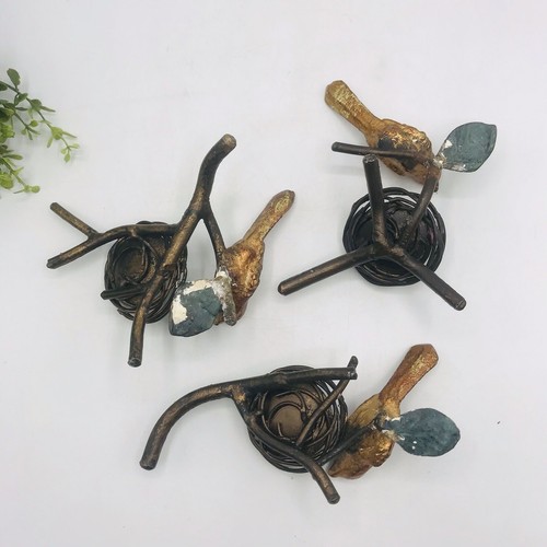 Vintage Bird Nest Bronze Brass Bird Flowers Tea Light Candle Holder Set of 3 MCM - Picture 10 of 11