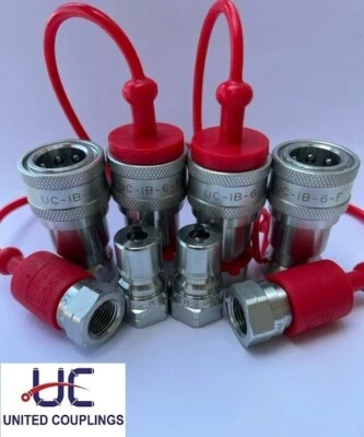 UNITED COUPLINGS 3/8 Hydraulic Quick Coupler /Coupling | ISO B 7241 | NPT | 4 sets w/dust caps