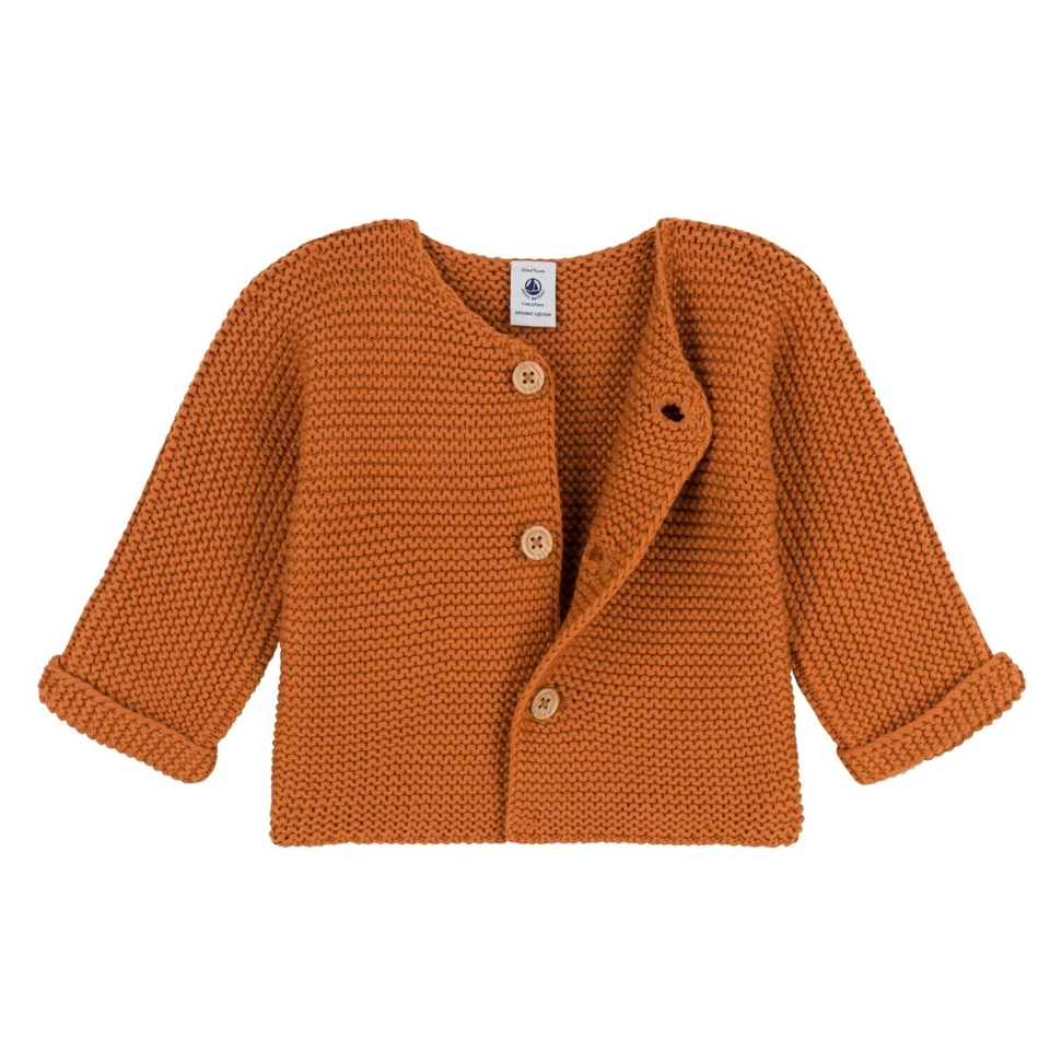 Petit Bateau Baby Strickjacke cardigan braun Krausstrick Grösse 3-24 Monate