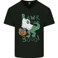 T-Rex RAWR I Mean Booo Halloween Dinosaur Mens V-Neck Cotton T-Shirt