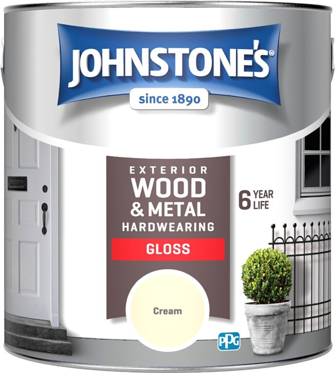 Johnstone's Wood & Metal Exterior Hardwearing Gloss Paint 2.5L - Cream