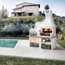 BARBECUE MODELLO MALIBU 2 GRILL C/FORNO A SX GREZZO Palazzetti in giardino