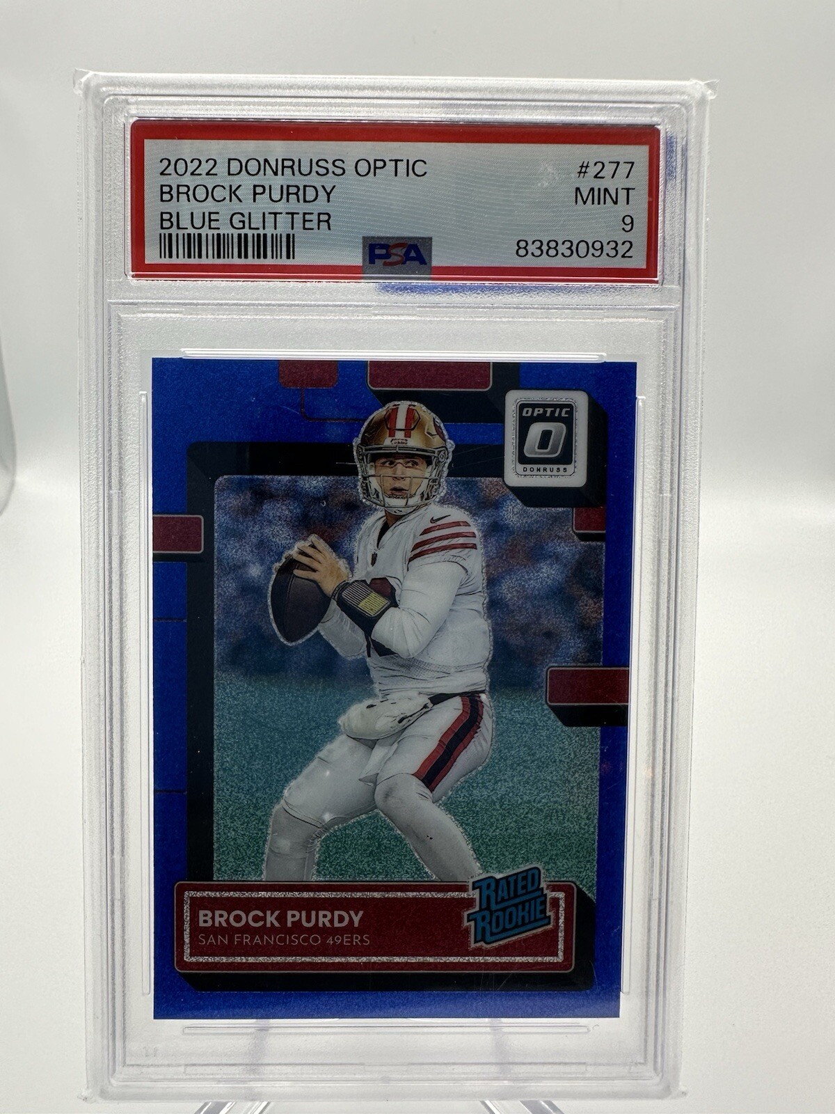 2022 Donruss Optic Brock Purdy Blue Glitter Rated Rookie RC #277 PSA 9