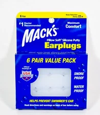 1 Mack's Original Soft Silicone Putty Earplugs 22Db 6 Pair box Water/Snore Proof