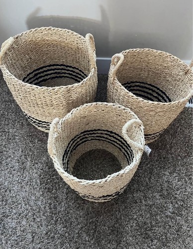 3 Design Ideas Scarborough Seagrass Baskets Small Medium And Large W/ Handles - Picture 3 of 6