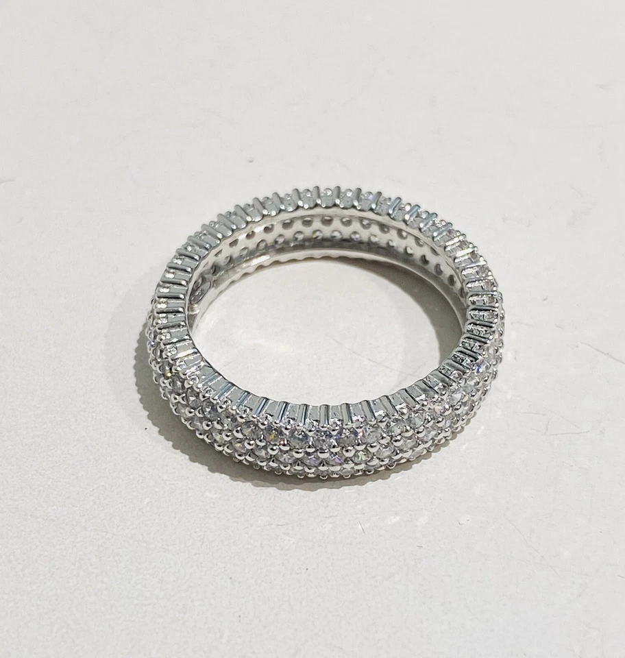 Anello Eternity Veretta Donna 3 File Zirconi Bianchi Argento 925 Misura 18 EU - Immagine 4 di 4