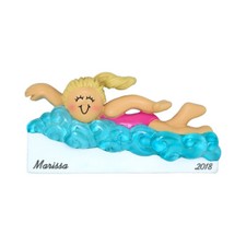 Personalized Christmas Ornament - Blonde Female Learning to Swim