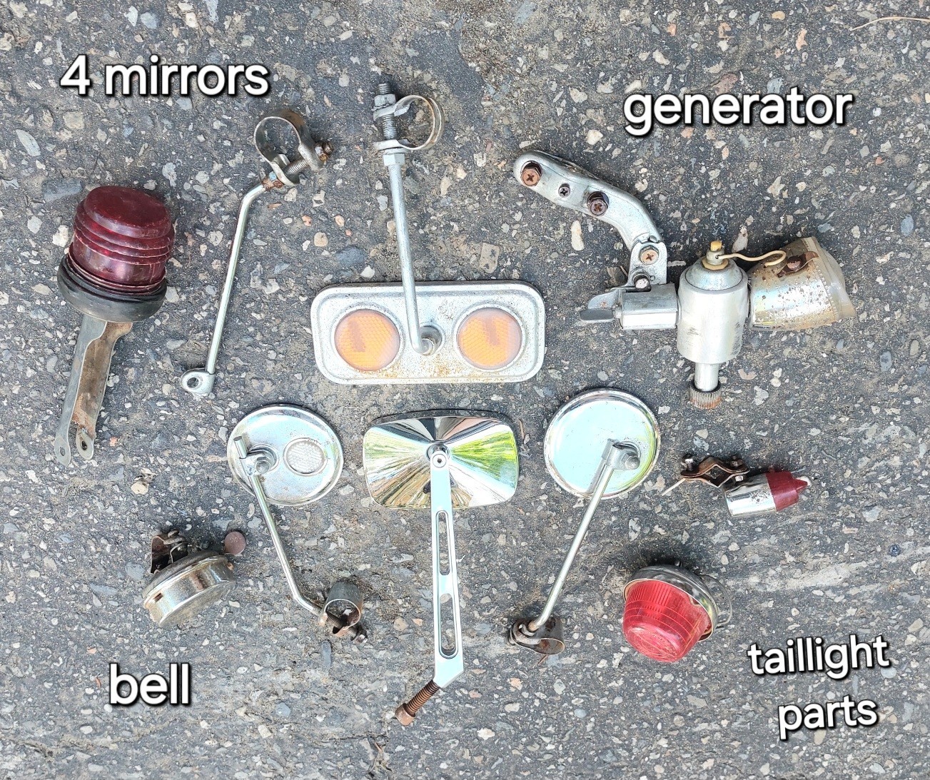 Lot Of Vintage Bicycle Parts Mirrors, Lights,Reflectors, Etc. 1960s-70s (22.00 USD) Lot Of Vintage Bicycle Parts Mirrors, Lights,Reflectors, Etc. 1960s-70s (22.00 USD)