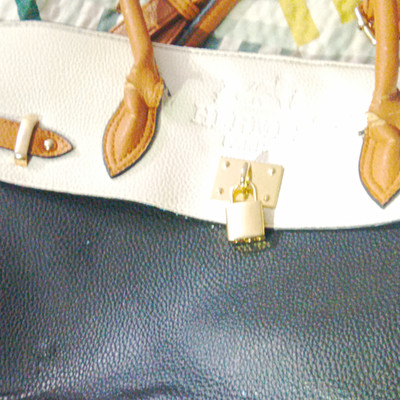 Hermès Black & White Large Satchel Top Handle Bag Padlock Detachable Strap