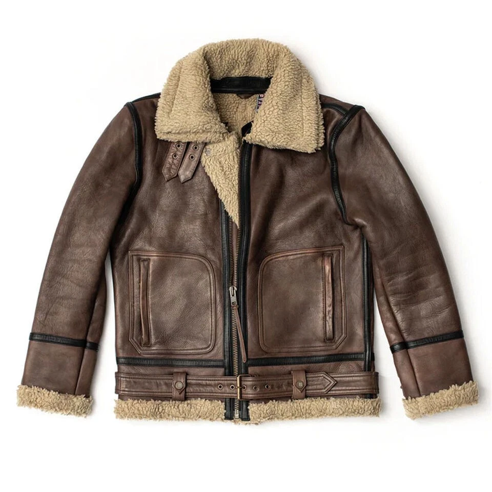 Men's B3 Jacket WW2 US Navy RAF Aviator Flying Pilot Fur Shearling Real Leather