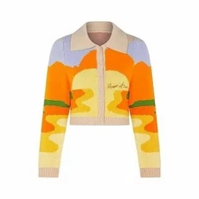 House of Sunny Day Tripper Jacquard Cropped Cardigan Orange Size 4