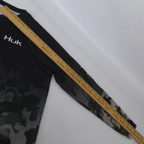 HUK Performance Shirt Mens Large Long Sleeve K Scott Art Black Camo Bass Stretch - Picture 10 of 15