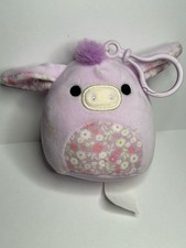 Original Squishmallows Purple Floral Delzi The Donkey Plush Clip Toy