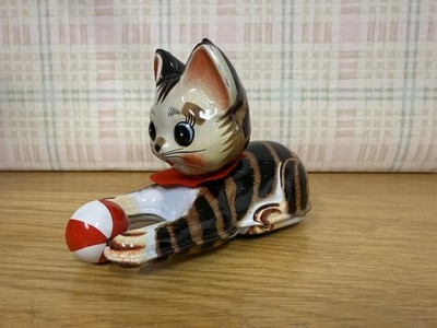 Seltenes 1970er Nakayama Shokai Aufziehpuzzle Katze Blechspielzeug Japan funktioniert