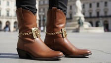 Women / Men 2PCS Gold Metal Boot Chain Bracelet Shoe Anklet Skull Charm Jewelry