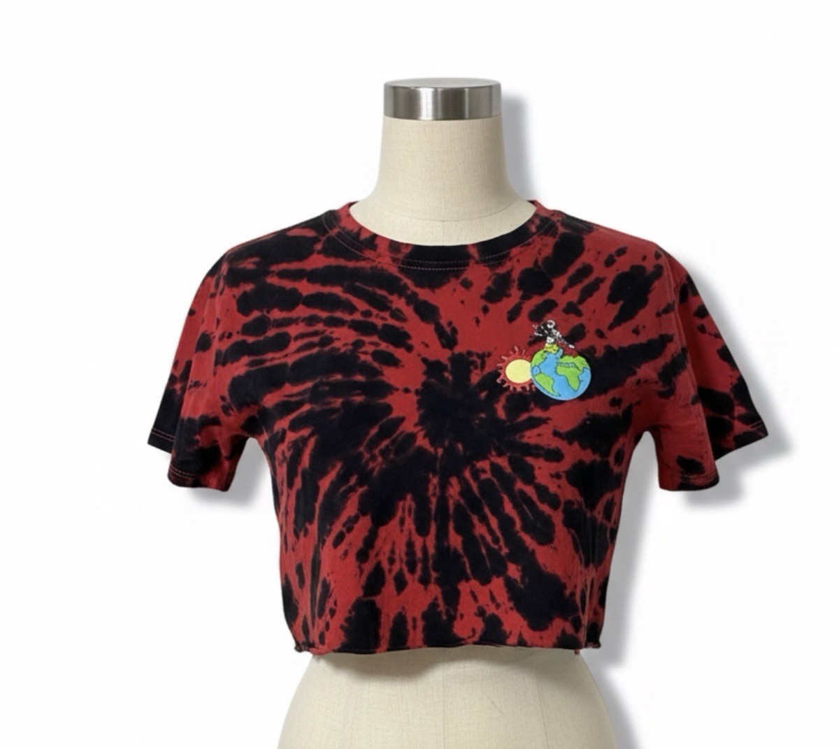 Empyre Red Black Tie Dye Crop T Shirt Womens XS Graphic Tee psychedelic